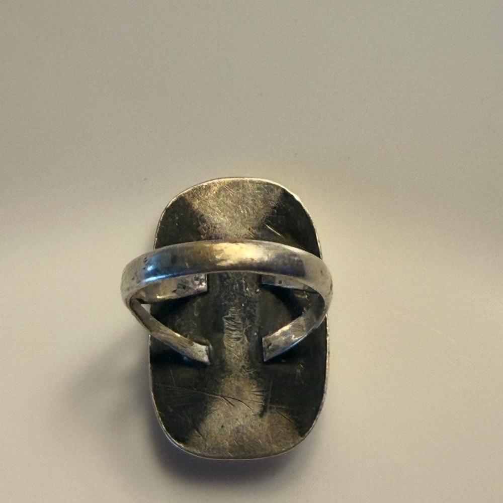 Vintage Navajo silver shadow box turquoise ring - Picture 4 of 7